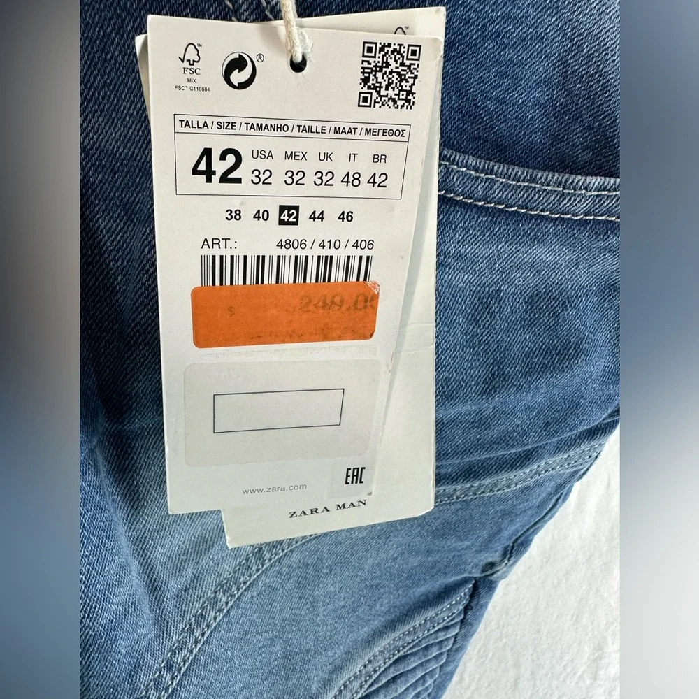Zara Man Denim Collection Size 32 Blue Biker‎ Moto Skinny Jeans New With Tags